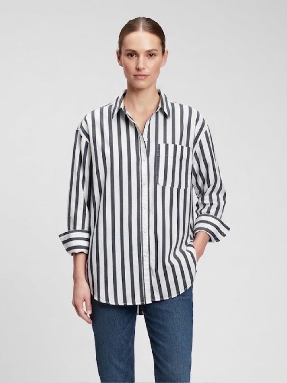 A New Day Over-Sized Stripe Button-Up